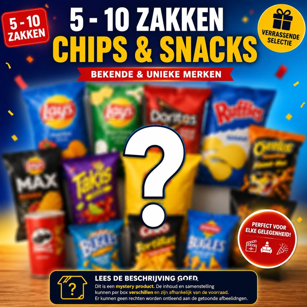 Chips & snacks mystery pakket 5-10 zakken chips !