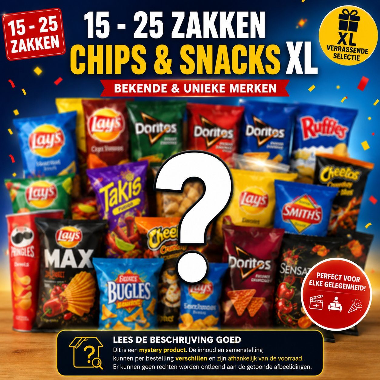 Chips & snacks XL mystery pakket 15-25 zakken chips !