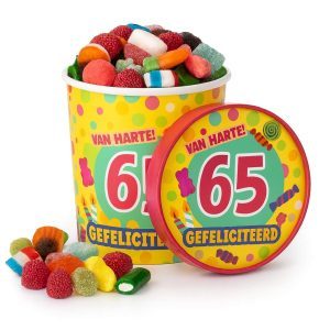 Candy Bucket 65 jaar – Cadeau met Snoepmix