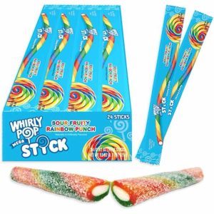WHIRLY POP Sour Fruity Punch Mega Chewy Stick – 1 Stuk | Zuur Fruitig Regenboog Snoep (THT 28-02-2025)