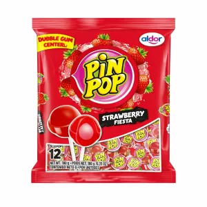 Aldor Pin Pop Chewing Gum Strawberry (12 stuks, 192 g) – Kauwgomlolly met Aardbei