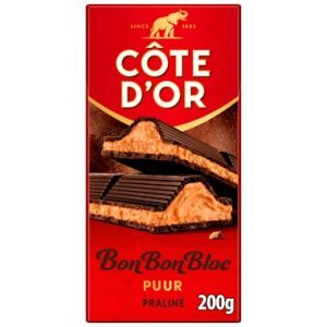 Côte d'Or BonBonBloc Praliné Puur 200g | Pure Chocolade Reep met Hazelnootpraliné