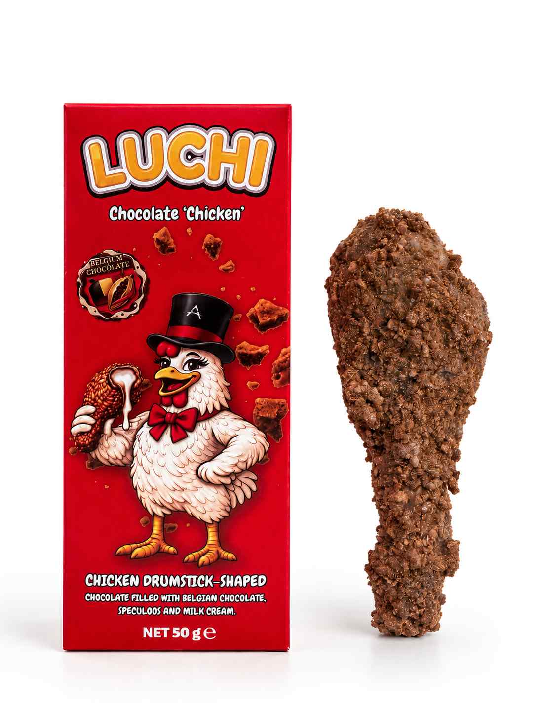 LUCHI Chocolate Chicken 50g – Chocolade Kippenpoot met Belgische Chocolade & Melkcrème