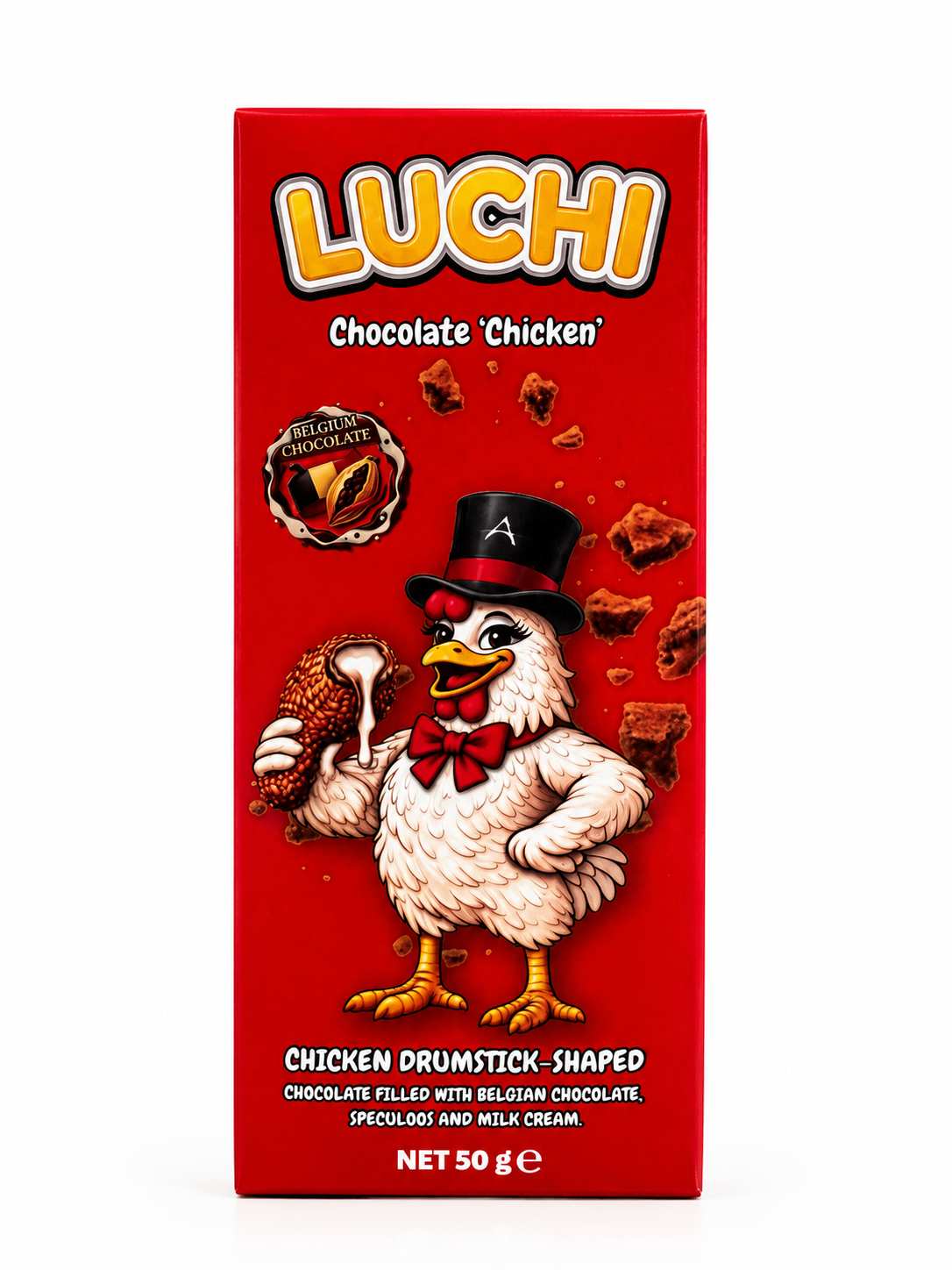 LUCHI Chocolate Chicken 50g – Chocolade Kippenpoot met Belgische Chocolade & Melkcrème - Afbeelding 3