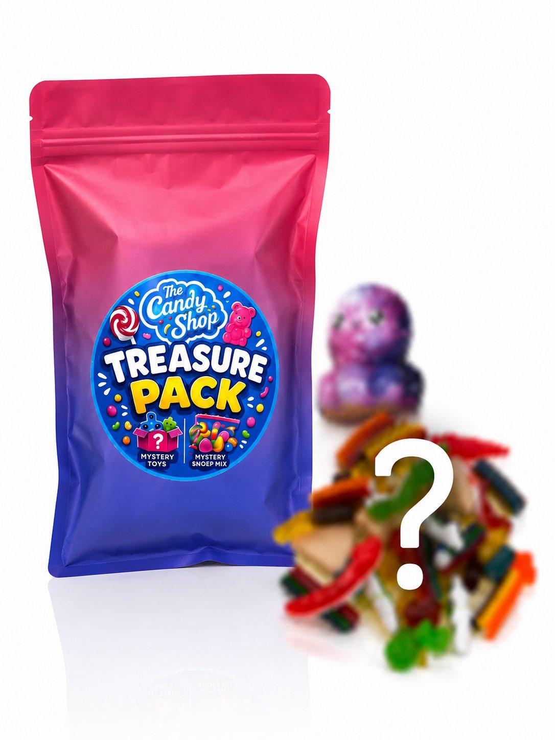 Mystery Treasure Pack – 240 Gram Halal Snoep + 1 Mystery Squishy
